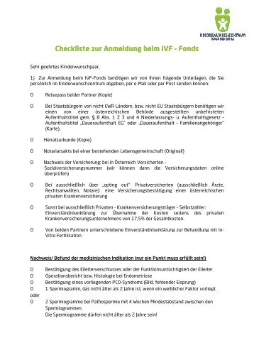 Checkliste zur Anmeldung beim IVF-Fonds - Kinderwunschzentrum ...