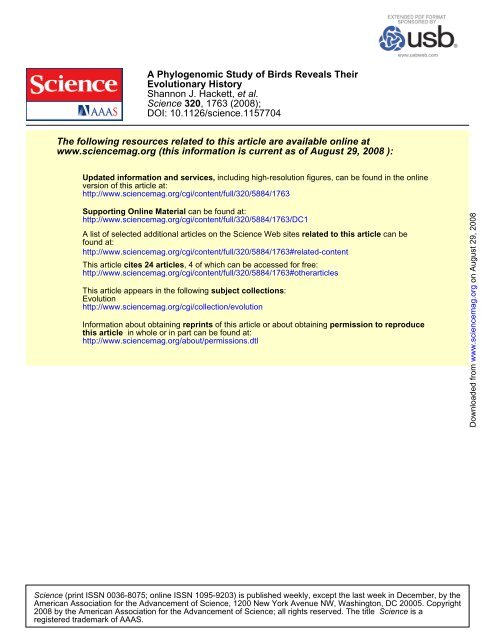 A Phylogenomic Study of Birds Reveals Their Evolutionary History