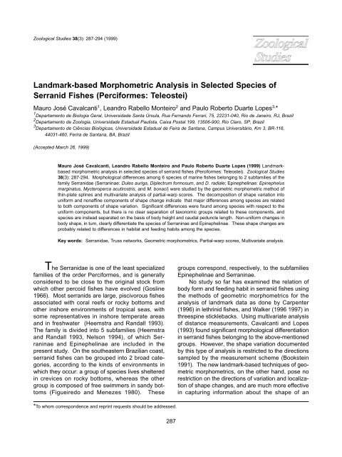Landmark-based Morphometric Analysis in Selected Species of ...