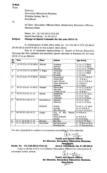 Change in Sports Calendar for the year 2012-13 - Directorate of ...