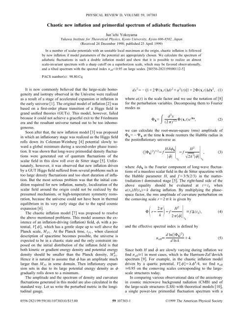 Chaotic new inflation and primordial spectrum of adiabatic ... - iucaa