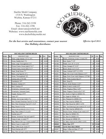 Doc Hollidays Price List - Starlite Molds