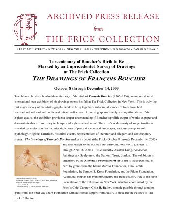 ARCHIVED PRESS RELEASE THE FRICK COLLECTION