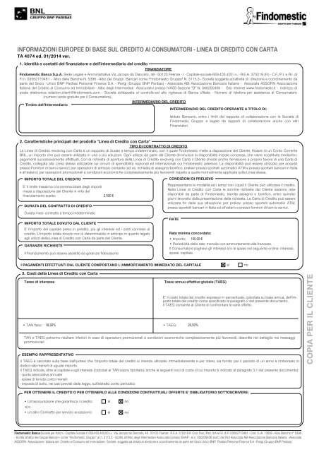 Informazioni Europee di Base sul Credito ai Consumatori - Bnl