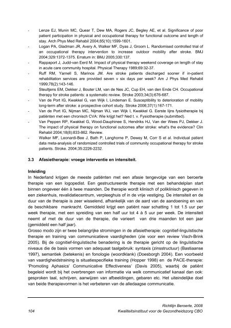 Inhoudsopgave richtlijn Beroerte concept 12-3-07 - NVVC