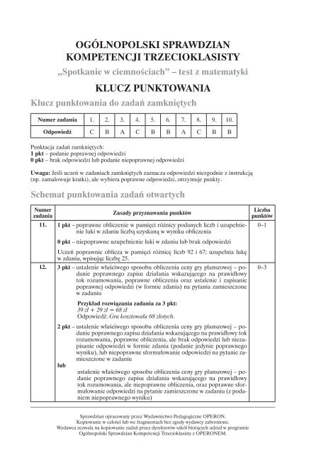 ogÃ³lnopolski sprawdzian kompetencji trzecioklasisty klucz - Polska