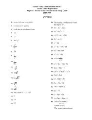 CVHS Algebra I Second Semester Final Exam Study Guide Answer ...