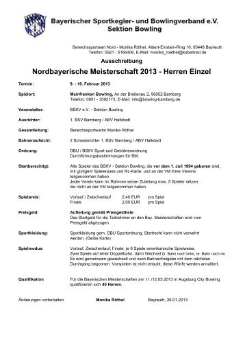 Nordbayerische Meisterschaft 2013 - Herren ... - Bowling in Bayern