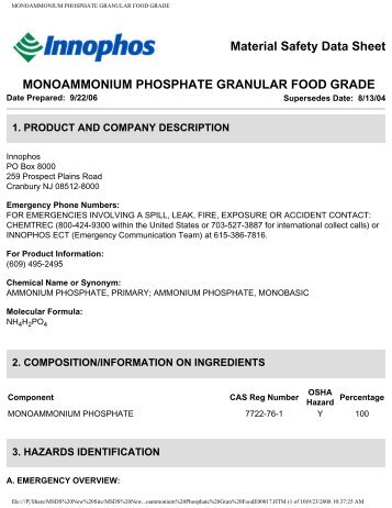 monoammonium phosphate granular food grade - Innophos