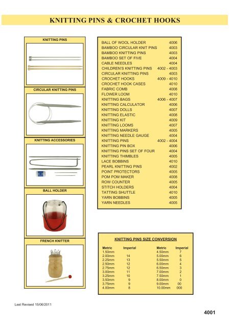 KNITTING PINS & CROCHET HOOKS - Squires Model and Craft Tools