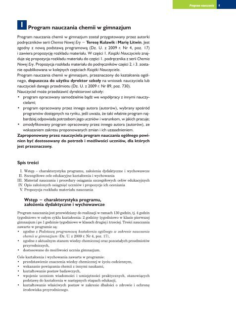Program nauczania chemii w gimnazjum - Nowa Era