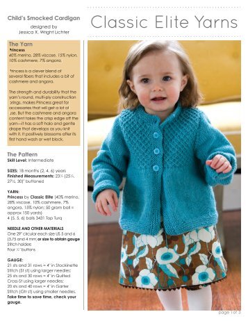 Child's Smocked Cardigan The Pattern The Yarn - Classic Elite Yarns