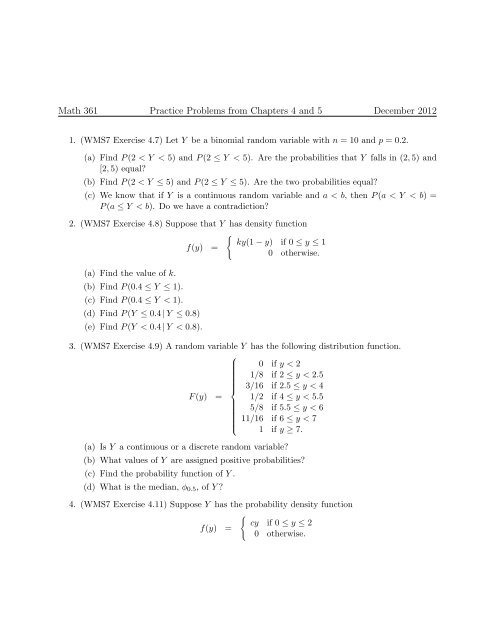 Practice Problems from Chapters 4 and 5 - Faculty web pages