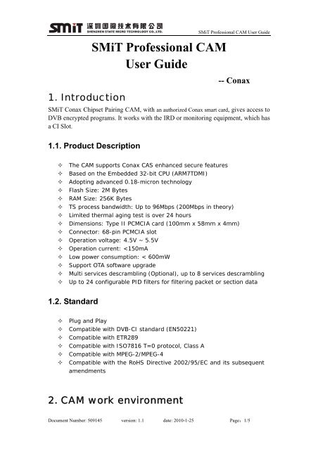 SMiT Professional CAM User Guide -- Conax