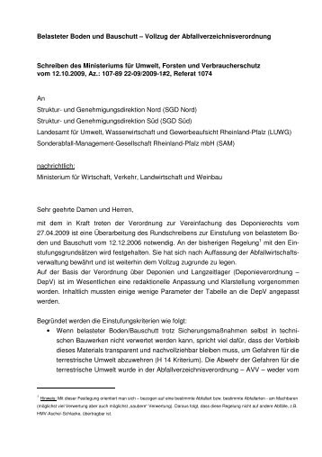 Belasteter Boden und Bauschutt â Vollzug der ... - in Rheinland-Pfalz