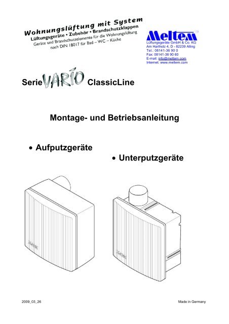 Serie ClassicLine Montage- und Betriebsanleitung ... - Meltem