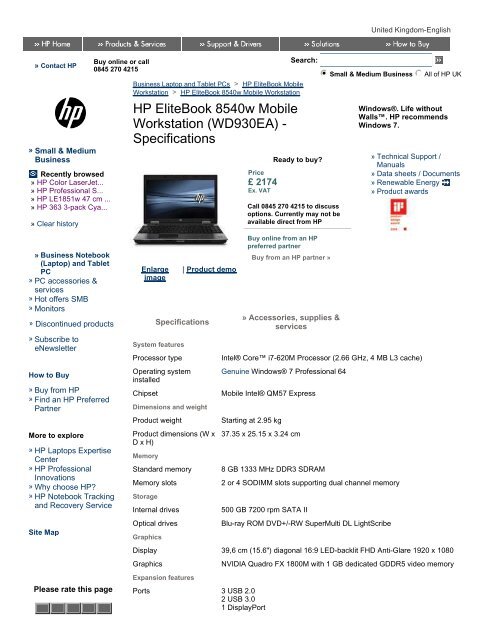 HP EliteBook 8540w Mobile Workstation ... - Added Dimension
