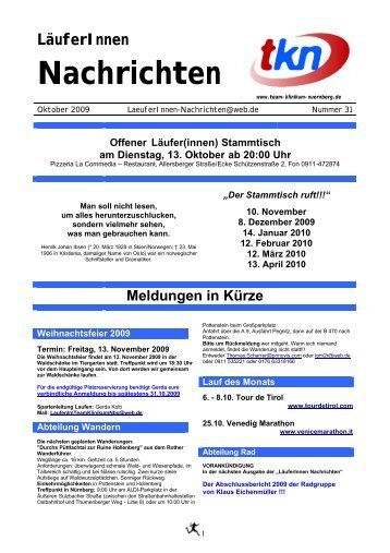 LÃ¤uferInnen Nachrichten Oktober 2009 - Team Klinikum NÃ¼rnberg