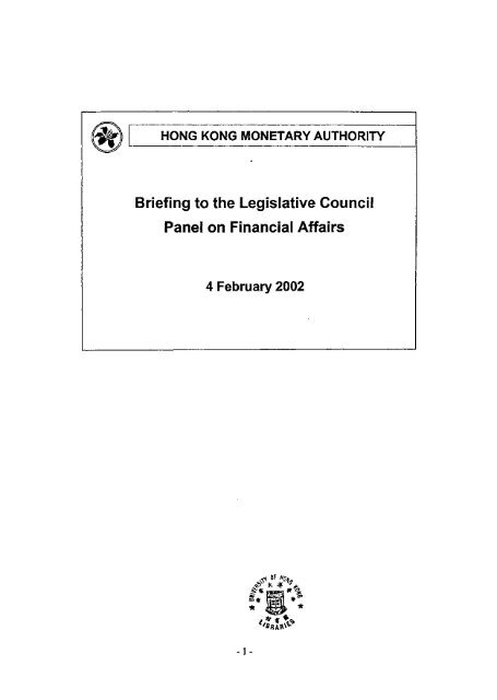 Briefing to the Legislative Council Panel on Financial Affairs