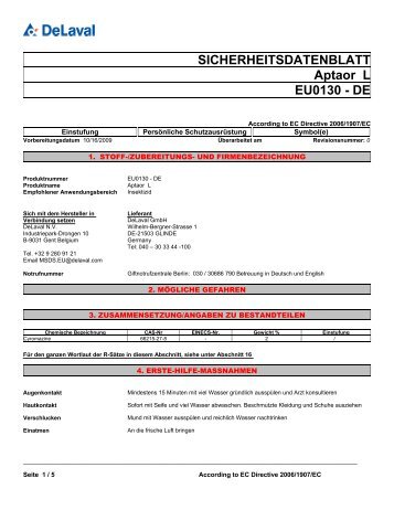 SICHERHEITSDATENBLATT Aptaor L EU0130 - DE - DeLaval