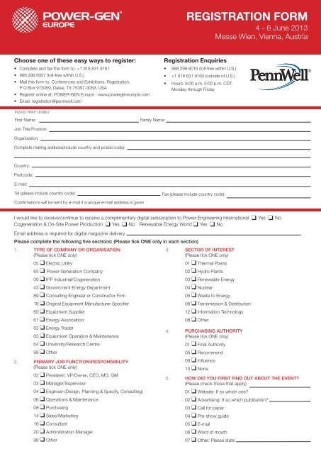 REGISTRATION FORM - Power-Gen Europe