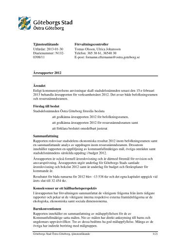 Ãrsrapport 2012 fÃ¶r Ãstra GÃ¶teborg