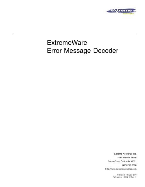 ExtremeWare 7.5 Error Message Decoder - Extreme Networks