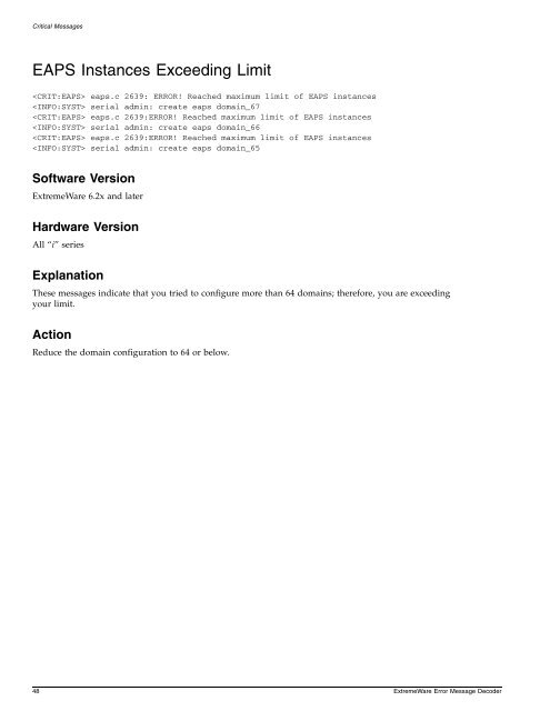 ExtremeWare 7.5 Error Message Decoder - Extreme Networks