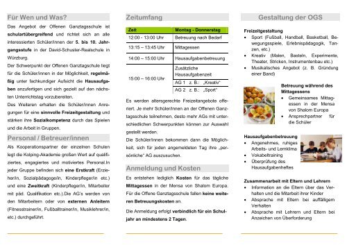 Info-Flyer zur Ganztagsschule (OGS) - David Schuster Realschule