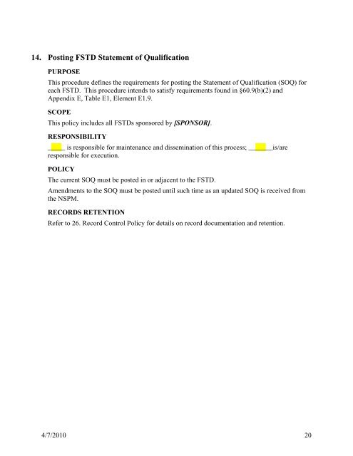 Simulator Quality Management Systems Working Group