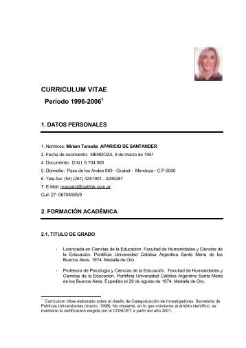 Curriculum Vitae Prof. Santander 1990 - Facultad de FilosofÃ­a y Letras