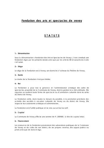 Fondation des arts et spectacles de vevey S T A T U T S