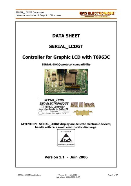 DATA SHEET SERIAL_LCDGT Controller for Graphic LCD with ...