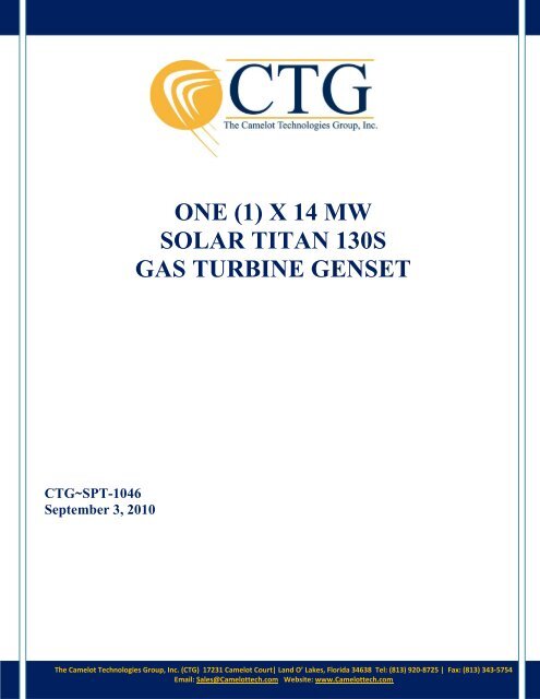 one (1) x 14 mw solar titan 130s gas turbine genset - Camelot ...