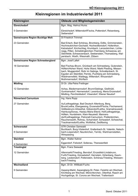 Kleinregionen im Industrieviertel 2011