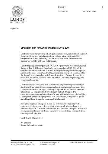 Strategisk plan fÃ¶r Lunds universitet 2012-2016 - Humanekologi ...