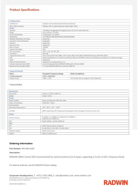 RADWIN 2000 C-Series RW-2923-0200 RW-2923-0200 ... - Winncom