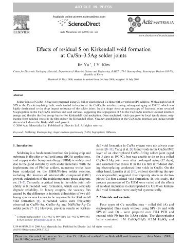 Effects of residual S on Kirkendall void formation at Cu/Sn ... - KAIST