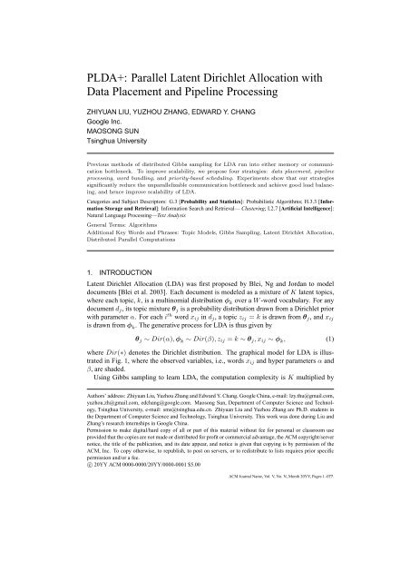 PLDA+: Parallel Latent Dirichlet Allocation with Data Placement and ...