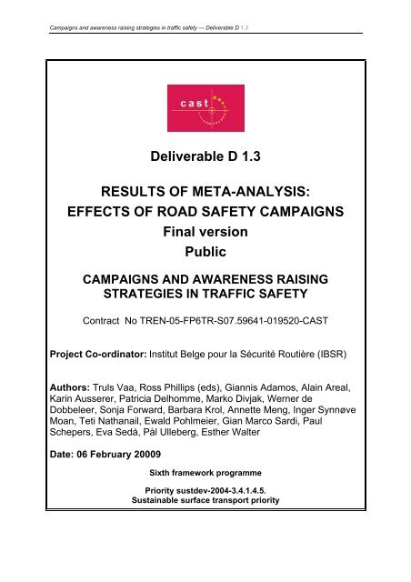 Deliverable D 1.3 RESULTS OF META-ANALYSIS ... - cast-eu.org