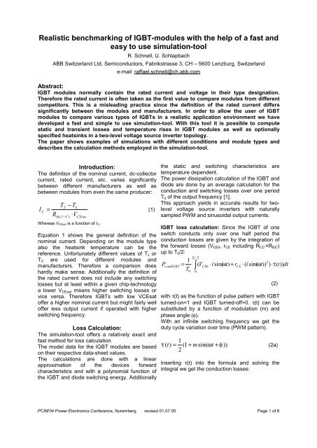 Realistic benchmarking of IGBT-modules with the ... - 5S Components