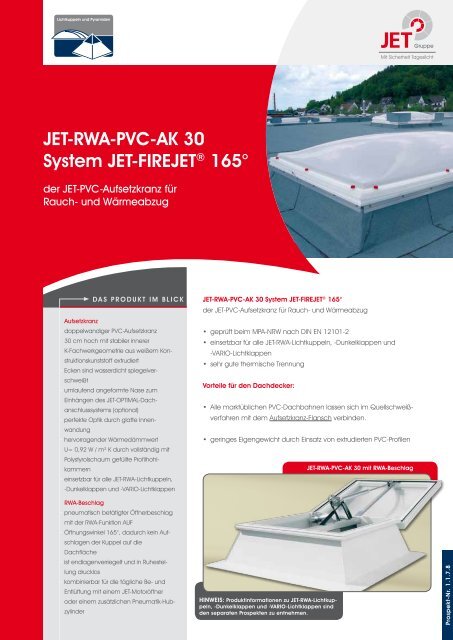 JET-RWA-PVC-AK 30 System JET-FIREJETÂ® 165Â° - JET-Gruppe