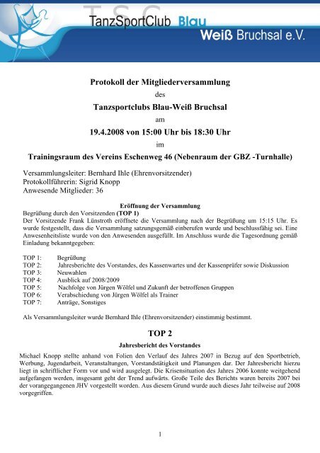 Protokoll der Mitgliederversammlung ... - TSC-Bruchsal