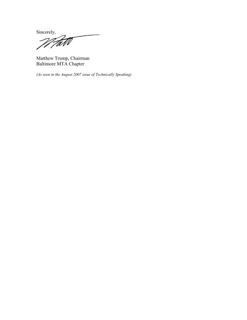 Dear fellow MTA members and affiliates: I am pleased to announce ...