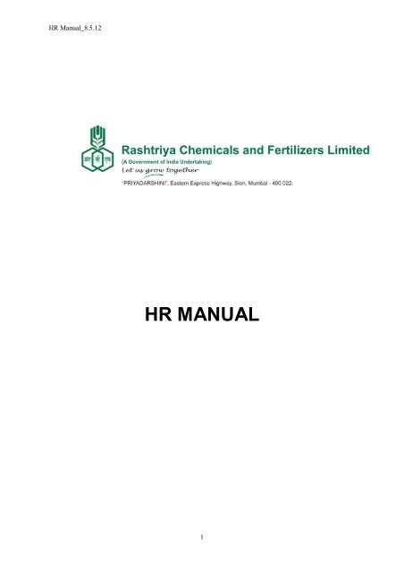 HR MANUAL - Rashtriya Chemicals and Fertilizers