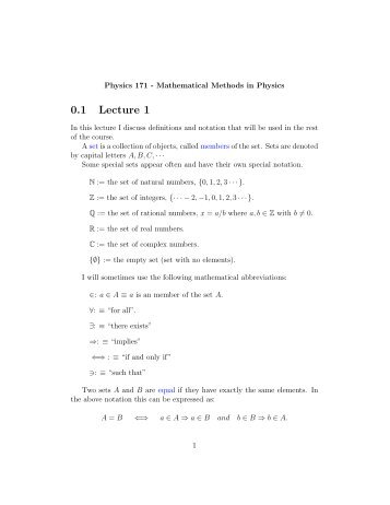 math methods 1 lecture notes