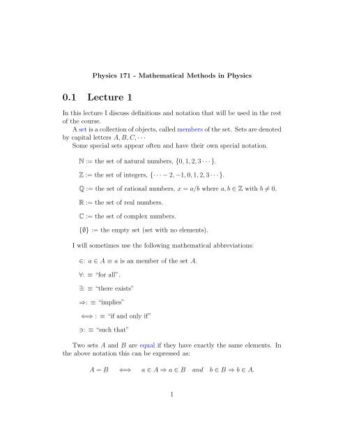 math methods 1 lecture notes