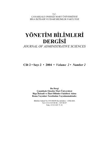 YÃ¶netim Bilimleri Dergisi SayÄ± 2 Cilt 2.pdf