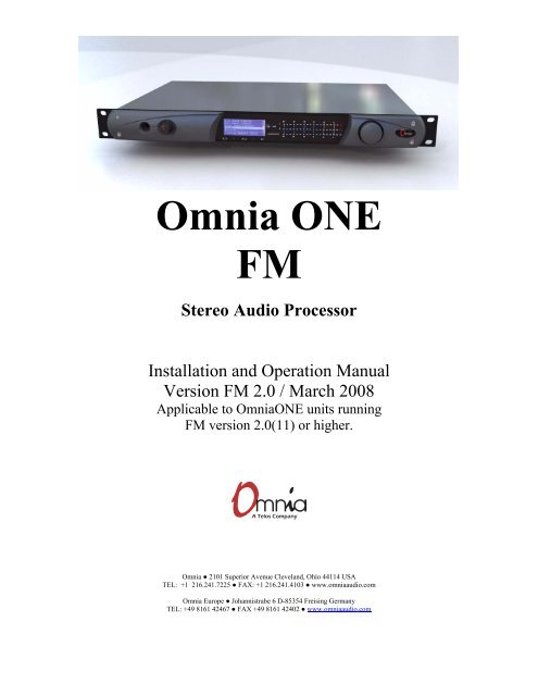 Omnia ONE Users Manual - Les techniques de la radio FM et ...