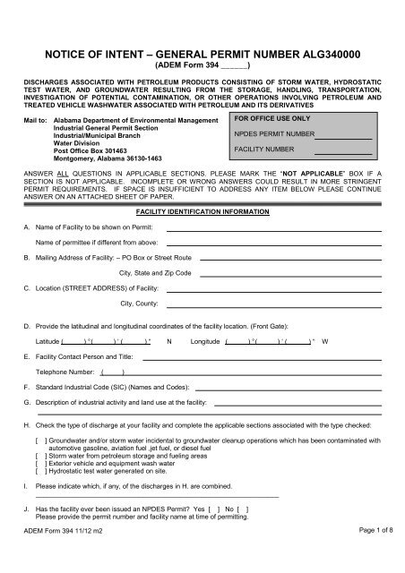 General Permit Application Package - NOI-34 - Alabama ...